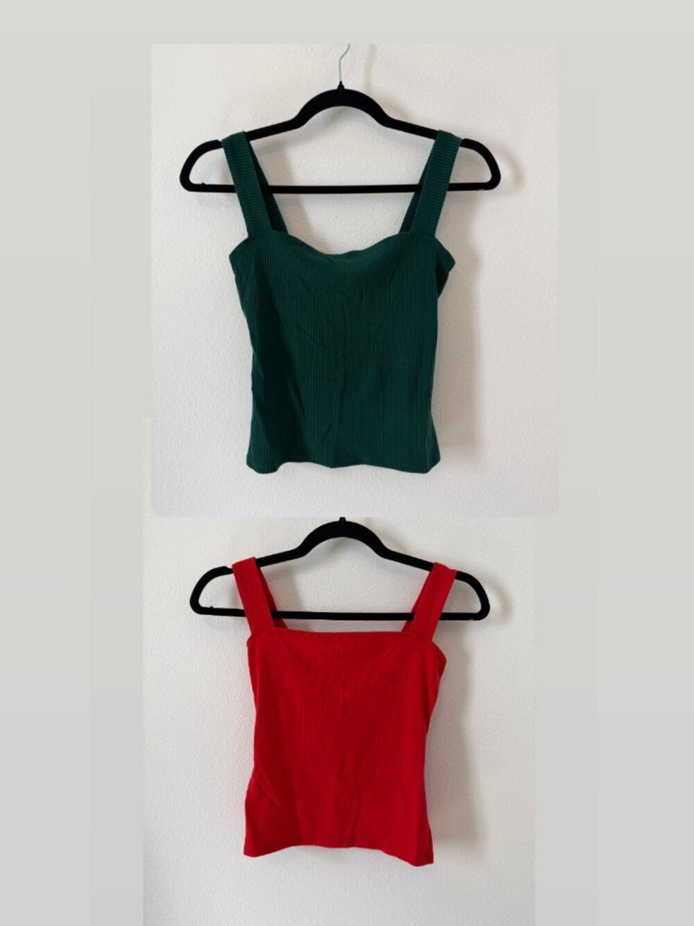 Reformation Ribbed Tank Top 2-Piece Set, Red & Green Square Neck Tops, XS